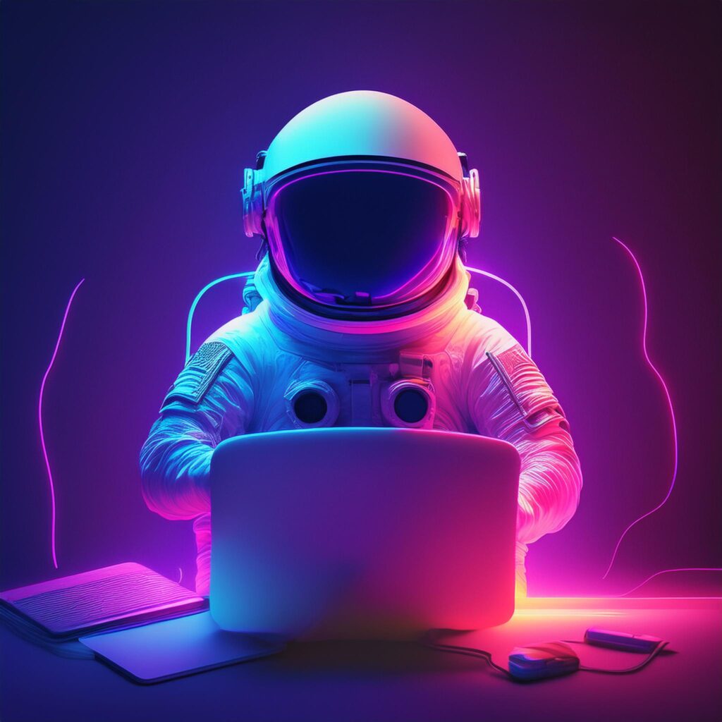 Social Media Performance Marketing Astronaut mit Laptop