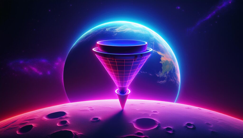 12 Marketingmodelle im Vergleich: Von AIDA über ZMOT bis Reception Marketing 1 Firefly Documents and graphics of marketing funnels on the moon. Earth in the background 87164