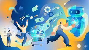 Titelbild Blog: KI-Chatbots und E-Commerce. Conversational Commerce